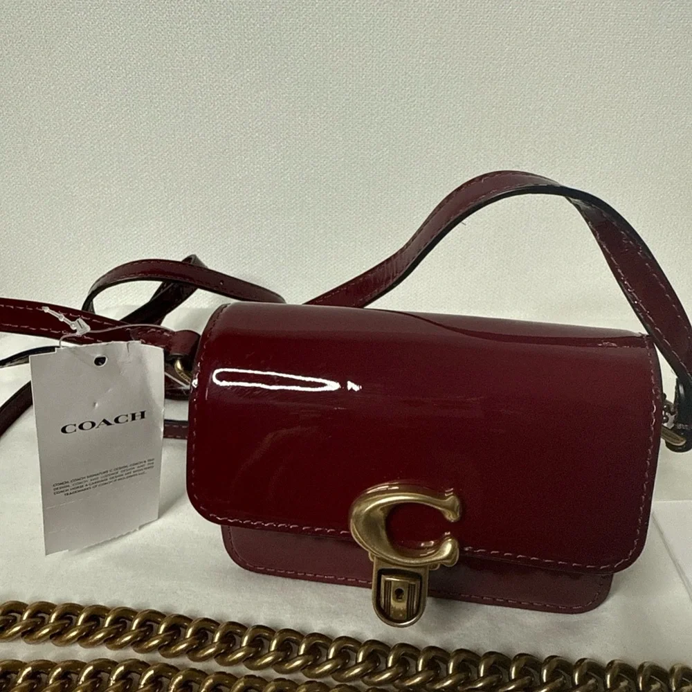 Coach Dark Red Mini Bag with Gold Chain - Picture 3 of 5
